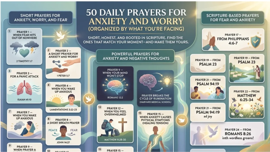 50 Daily Prayers for Anxiety and Worry (Organized by What You're Facing)